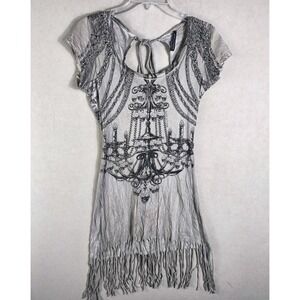 Affliction Fringe Tunic Top Gothic Chandelier Y2K Rocker Festival Women Openback